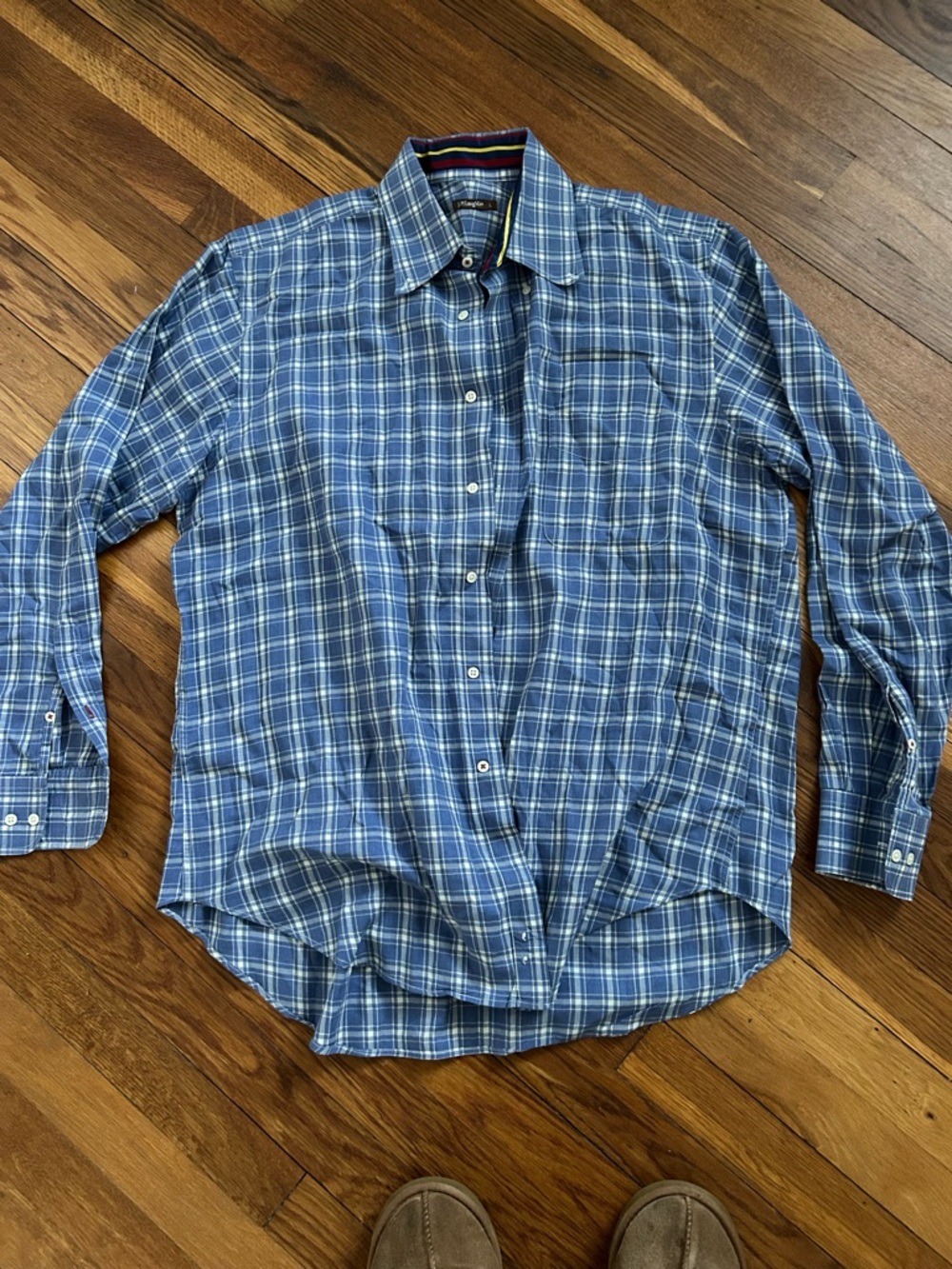 Men's Blue Plaid Long-Sleeve Button-Down Shirt
